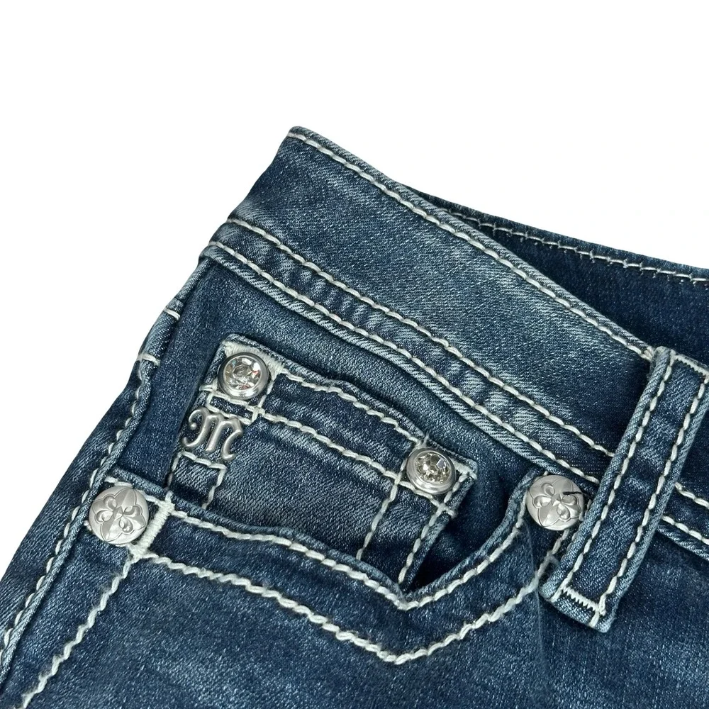 Miss Me Low Rise Boot Bootcut Jeans 28 Medium Wash Star L9548BL Rhinestone